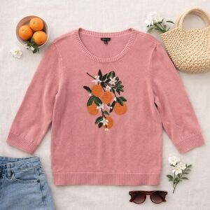 Talbots Orange Tree L Sleeve Salmom Pink Lomg Sleeve Sweater Cottagecore. Large
